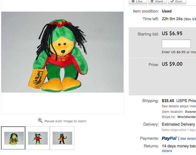 New tab and window shopper JAMAICAS RASTA BEANIE BEANBAG BEAR plush
