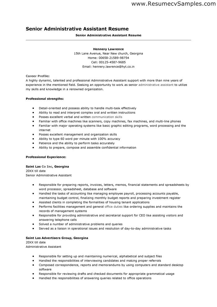 resume sample for administrative assistant