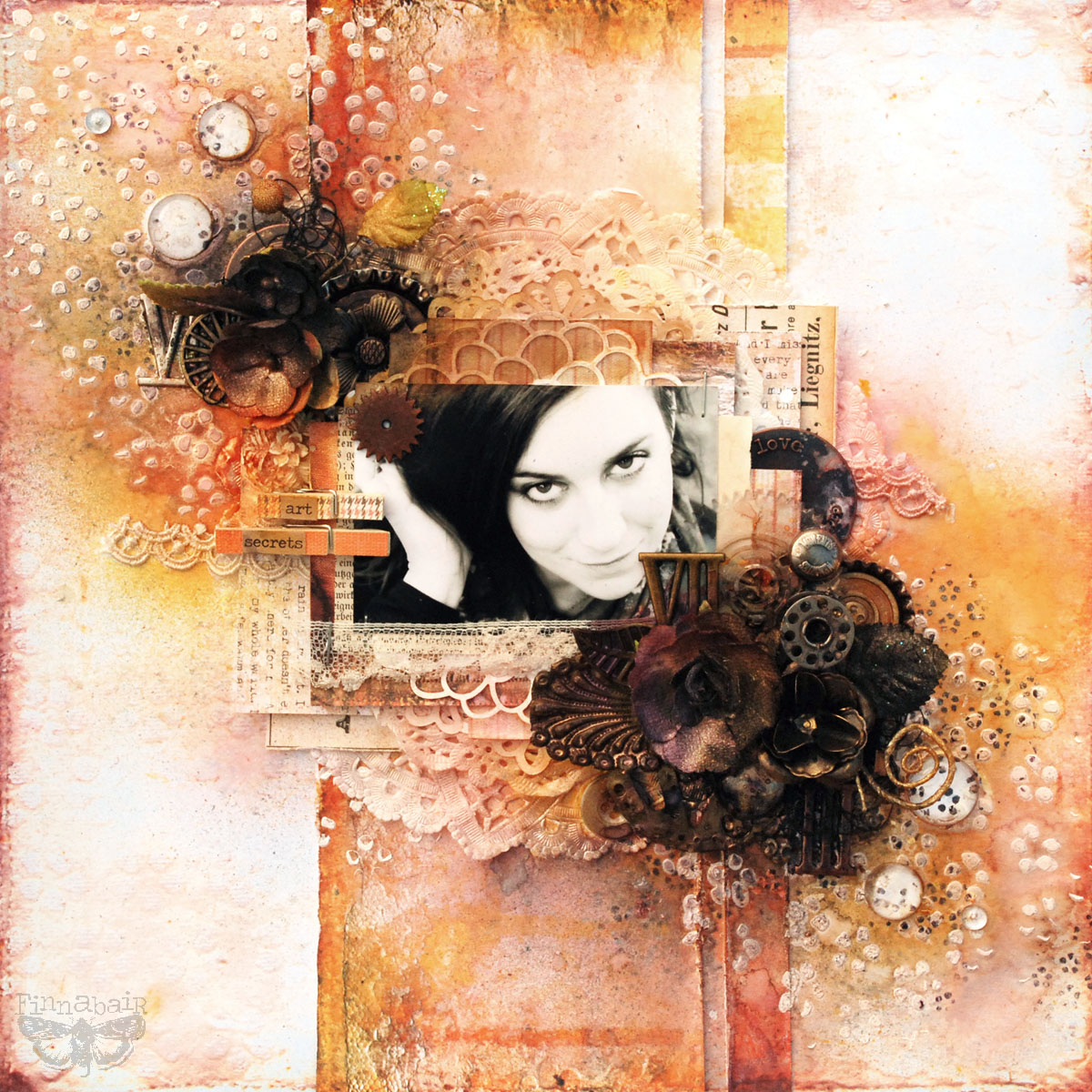 Finnabair Art Recipe Art Secrets scrapbook page for HDP