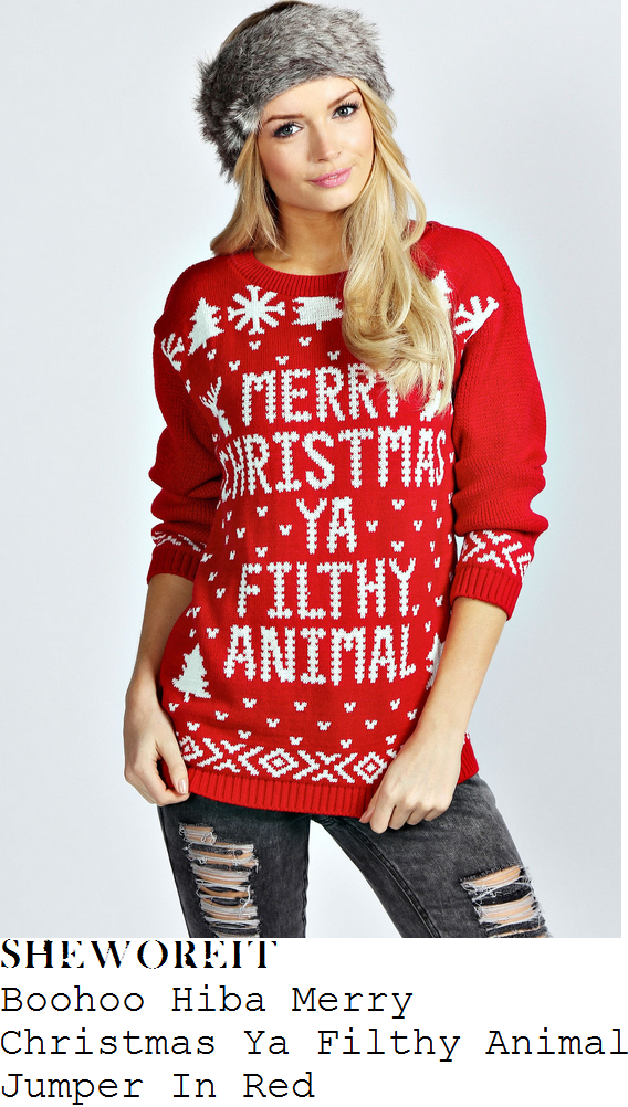 sam-faiers-red-and-white-merry-christmas-ya-filthy-animal-slogan-christmas-jumper-towie-christmas-special