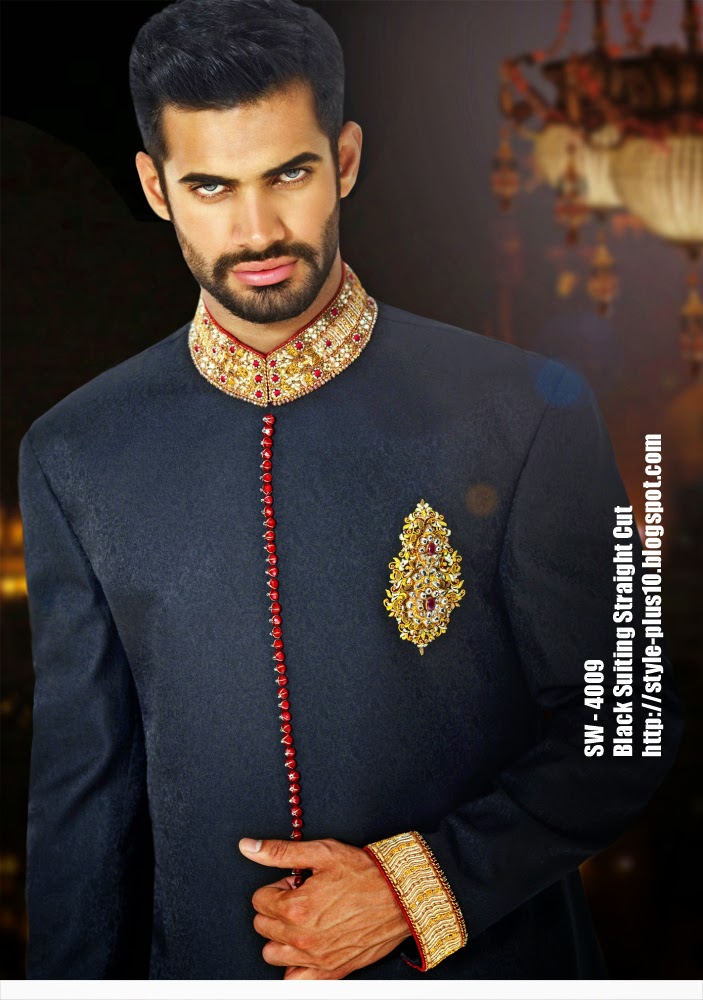 Black Suiting Straight Cut with alluring combination of red and gold amir-adnan-sherwani-16