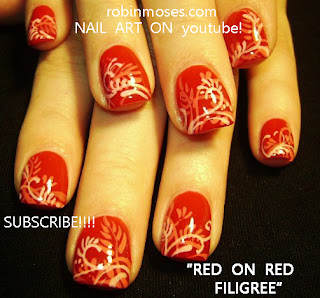 how to paint filigree, valentine filigree, red nail art, red and pink nail art, valentines day nail art, robin moses,