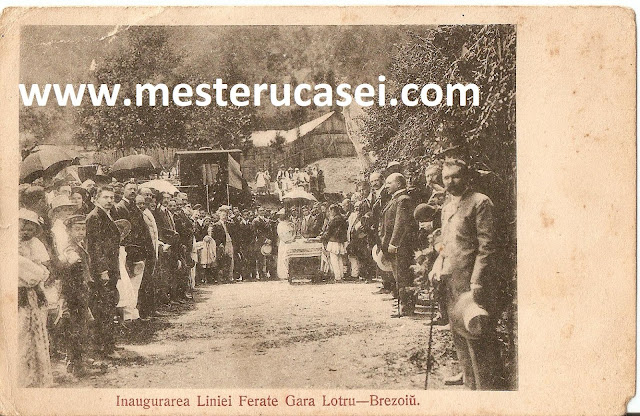 1910_Brezoi,inaugurarea caii ferate Lotru-Brezoi av_ Un apendice de 5km, peste două poduri Lotru si Olt, care scoteau in lume cheresteaua Văii Lotrului. Înainte de gara Lotru mai este inca in picioare, nefunctional si monument istoric mai este si singurul pod din Europa construit in curba