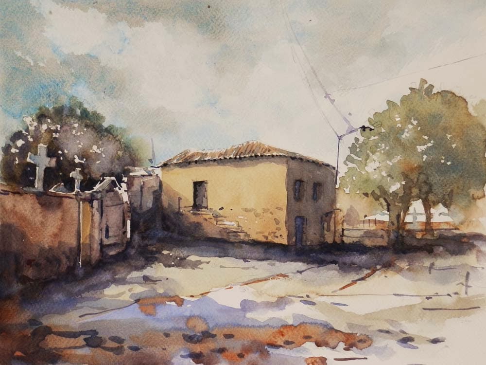 Acuarelas de f.m.marrouch: pequeÃa aldea en el camino de santiago Camino disegno Frances