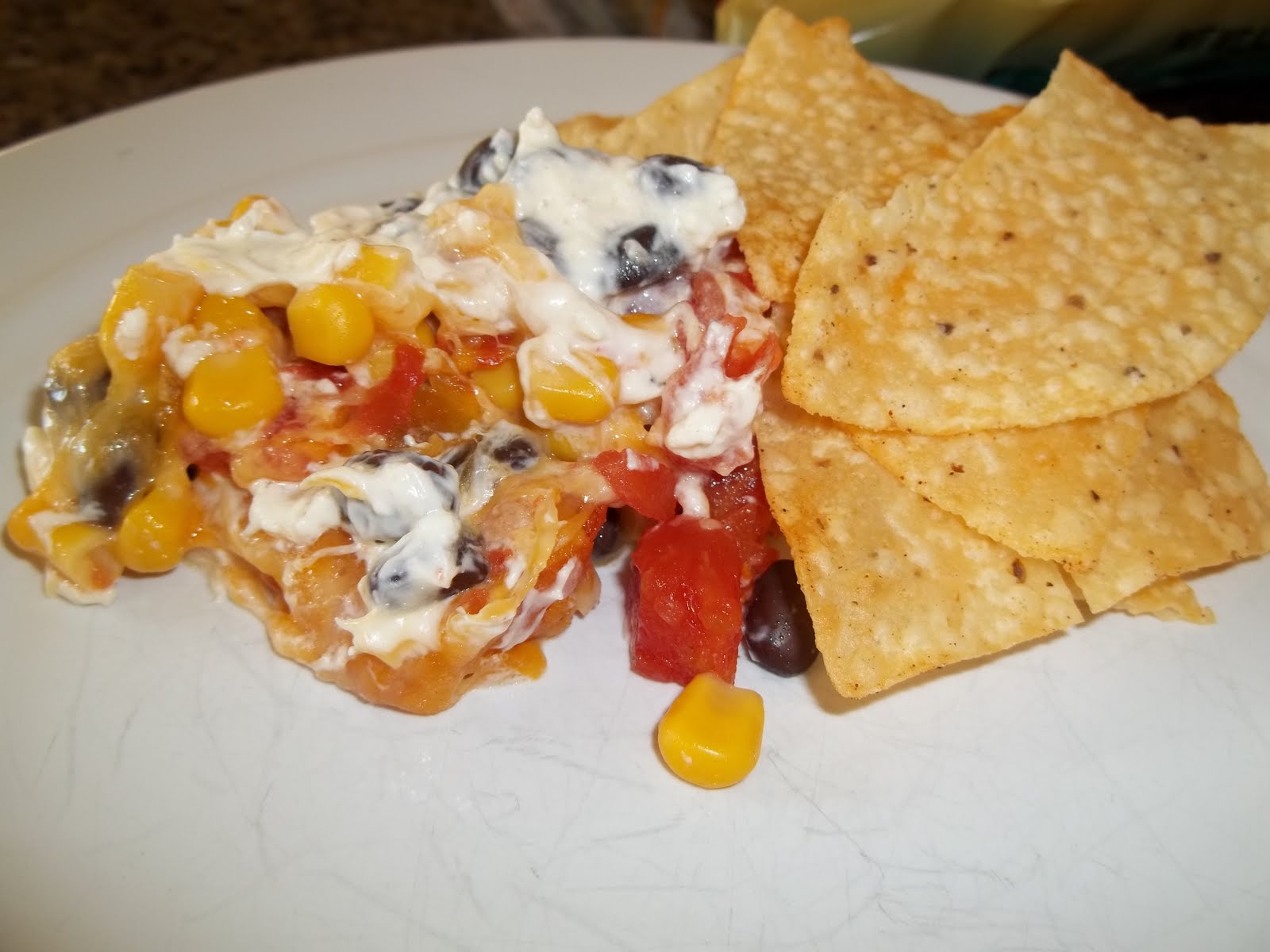 Kristi's Dishes Cheesy Black Bean and Corn Dip