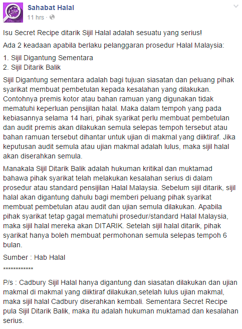 kenapa ditarik sijil halal secret recipe telah ditarik balik kenapa kenapa ditarik sijil halal secret recipe telah ditarik balik kenapa
