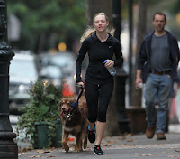 Amanda Seyfried jogging with her dog in New York