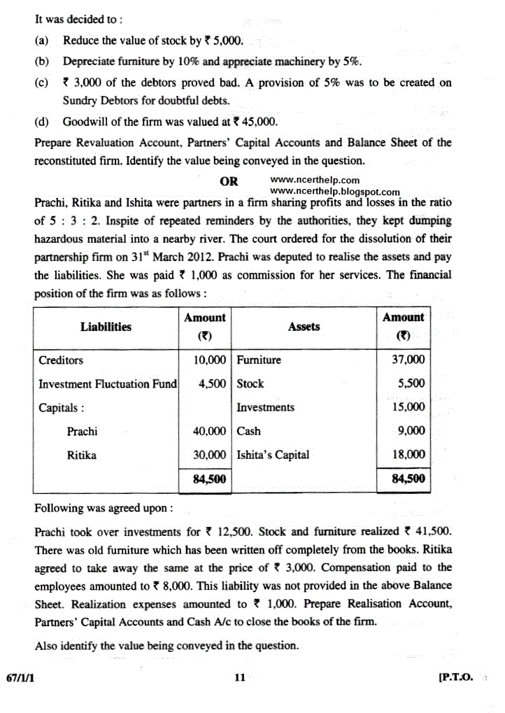 Question paper of class 12 accountancy 2014 NCERT Solutions, CBSE