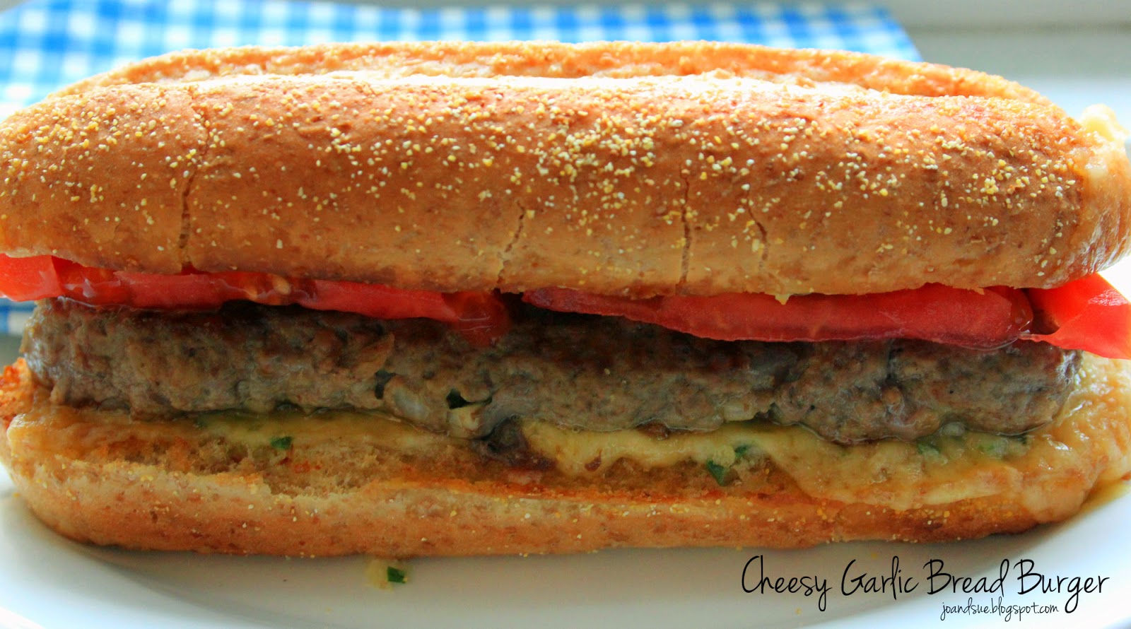 Jo and Sue Cheesy Garlic Bread Burger