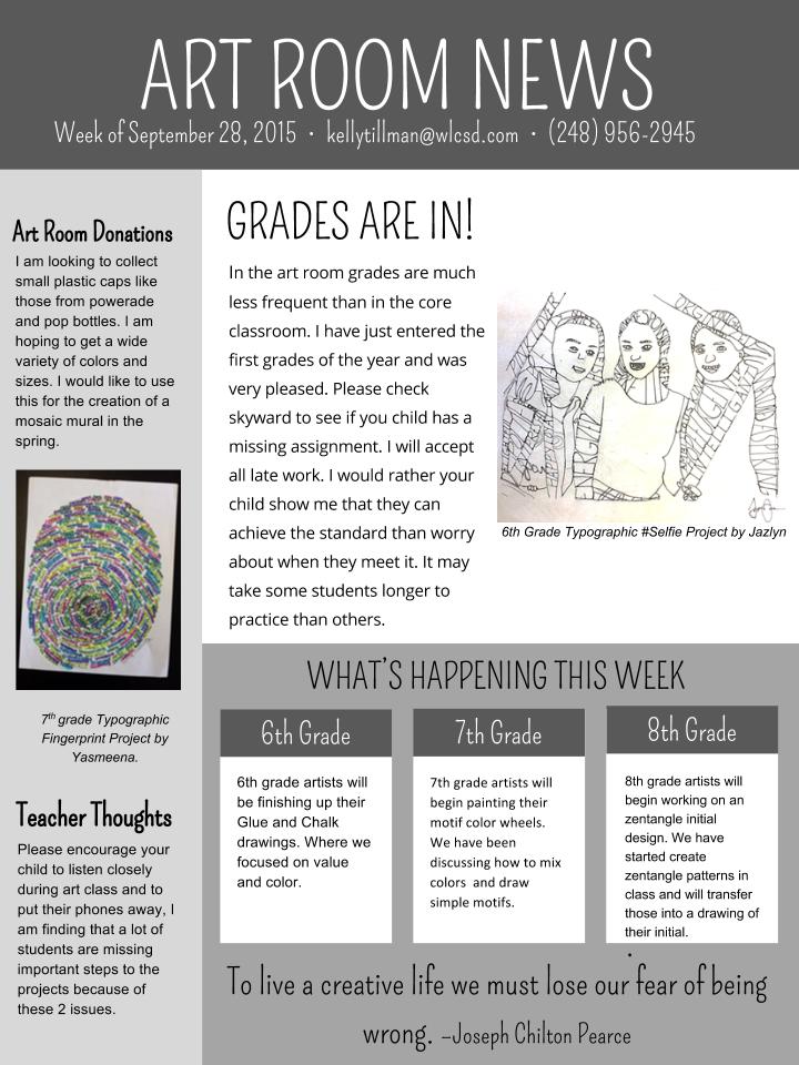 geisler art room parent newsletter oct 2nd parent newsletter examples