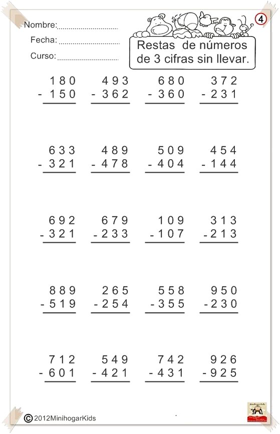 MinihogarKids: RESTAS DE NÚMEROS DE 3 CIFRAS SIN LLEVAR