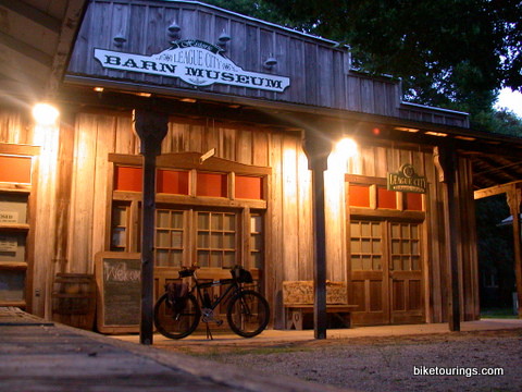 Local historical landmark and touring bike Picture of touring bike parked outside of local historical landmark