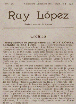 Suspensión de la revista de ajedrez Ruy López en 1900