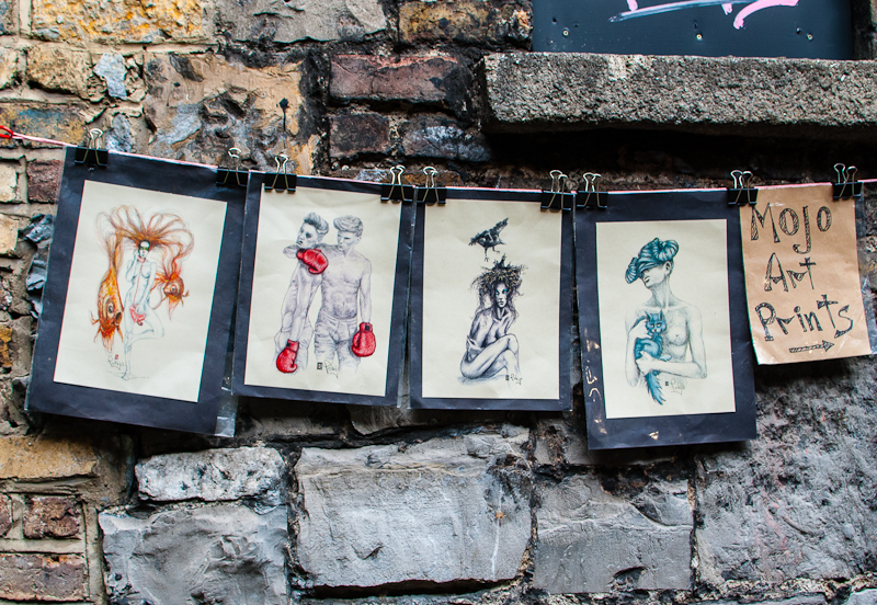 Decorations and art along Dublin Ireland Art decorations on the walls along Temple Bar Dublin Ireland