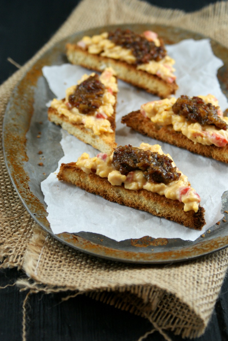 Authentic Suburban Gourmet Pimento Cheese and Bacon Jam Toast Points