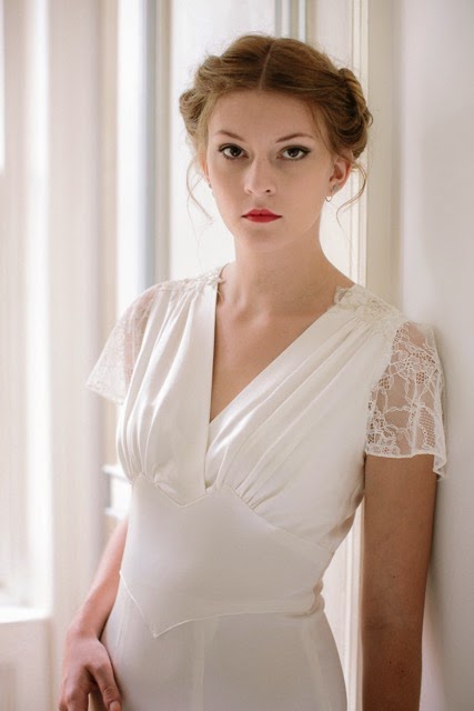 1940s style wedding dress with lace flutter sleeves Florence dress from the Heavenly Collection, bodice and sleeves