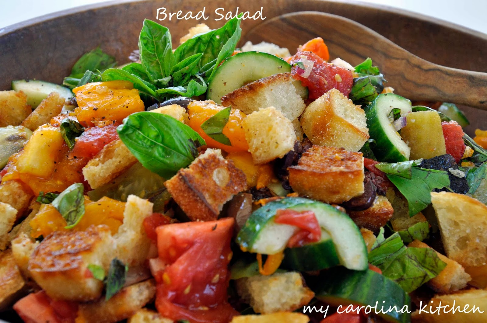 My Carolina Kitchen Bread Salad with Charred Tomatoes, Cucumbers