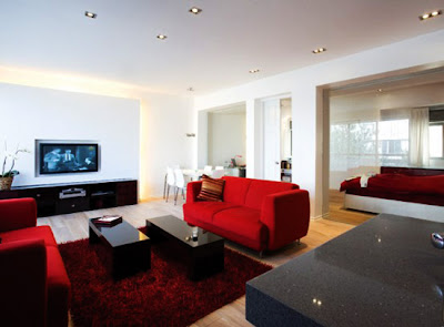 apartment interior decor, modern apartment decor, red apartment, Tel Aviv, white apartment