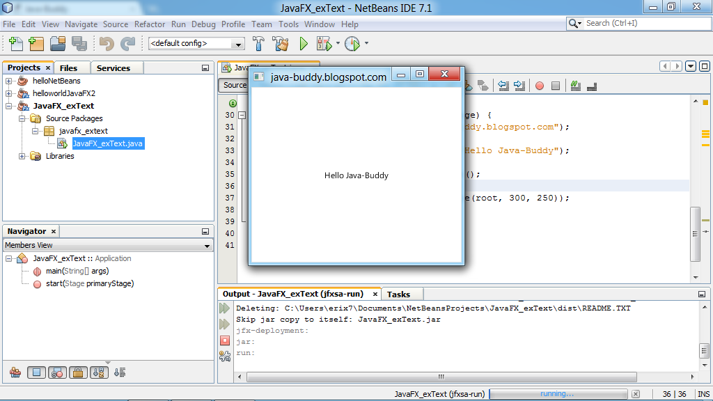 JavaBuddy JavaFX exercise display text on Scene