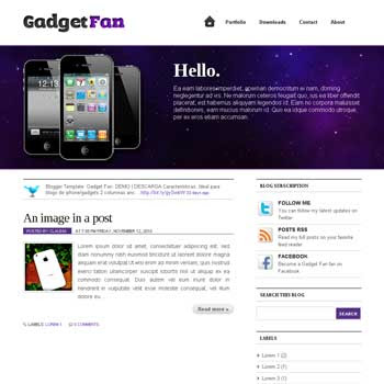 Gadget Fan blogger template. image slider blogger template. 3 column footer template blog