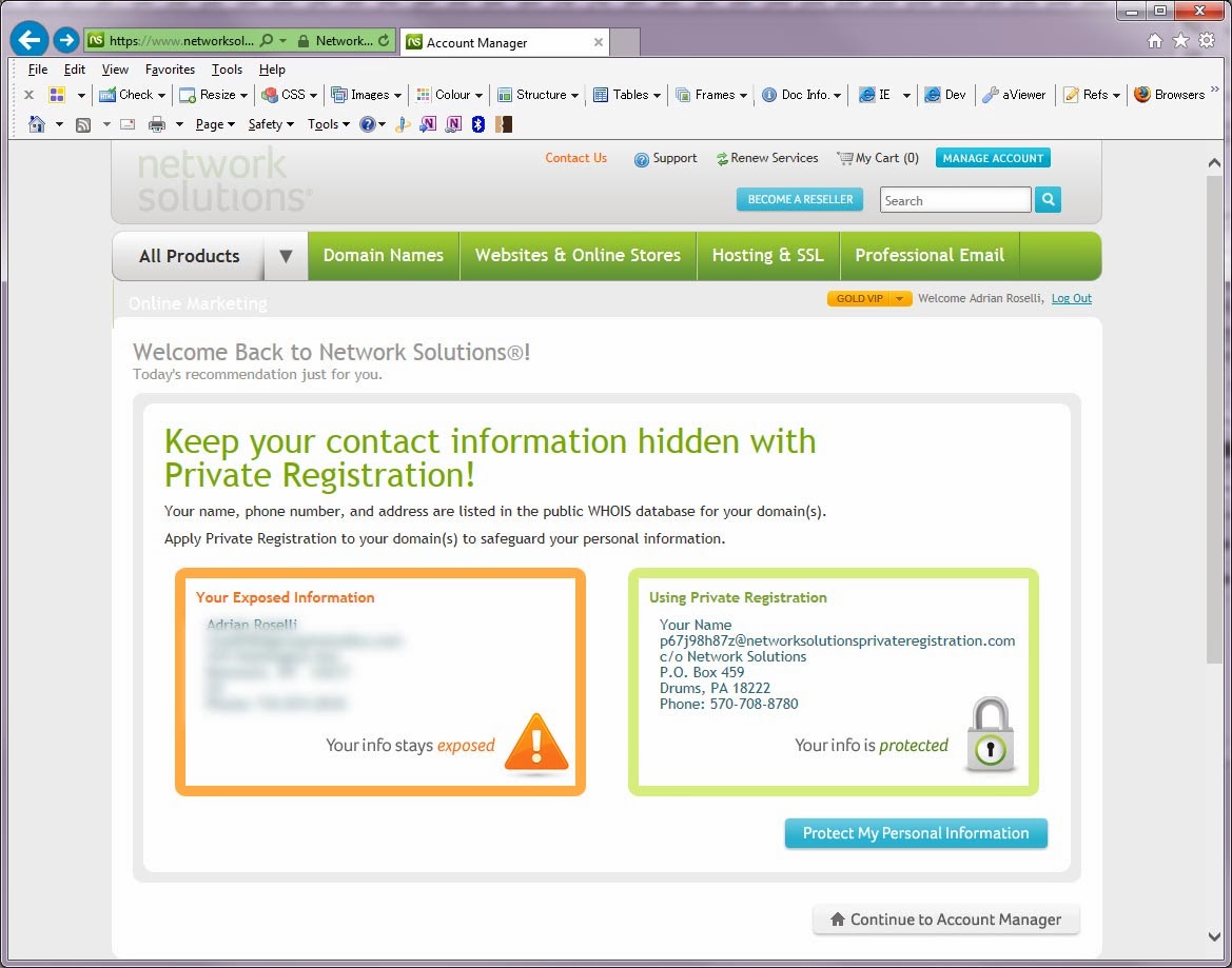 Screenshot of Network Solutions login flow.