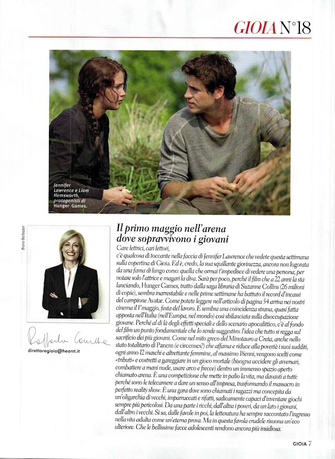 Photo of Jennifer Lawrence in The Hunger Games in Italy’s Gioia Magazine