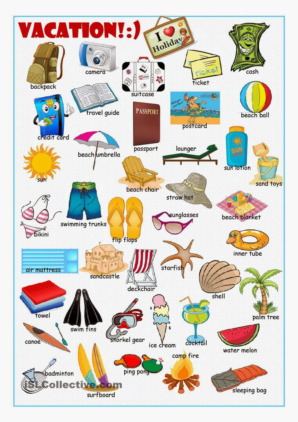 CURSO INGLES INTERMEDIO GRAUS OCT. 2015 VOCABULARIO VACACIONES