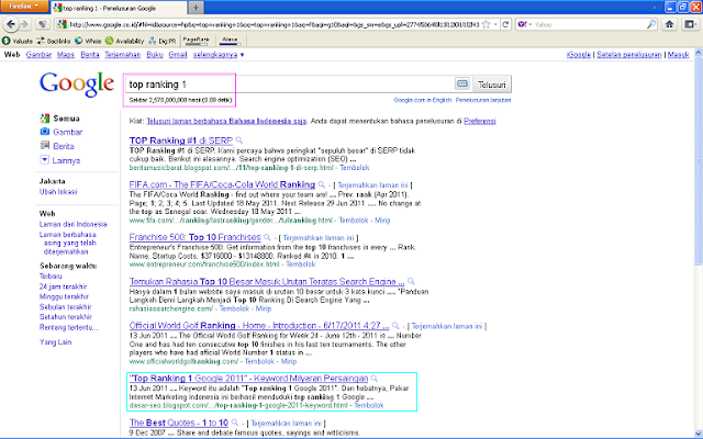 Hasil Posting Top Ranking 1 Google 2011 Setelah 96 Jam di Google Indonesia - Top Ranking 1 Hasil Posting Top Ranking 1 Google 2011 Setelah 96 Jam di Google Indonesia - Top Ranking 1