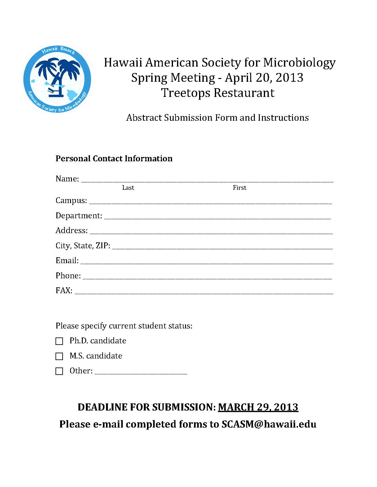 Hawaii Student Chapter Asm 2016 2017 Asm Spring 2013 Abstract