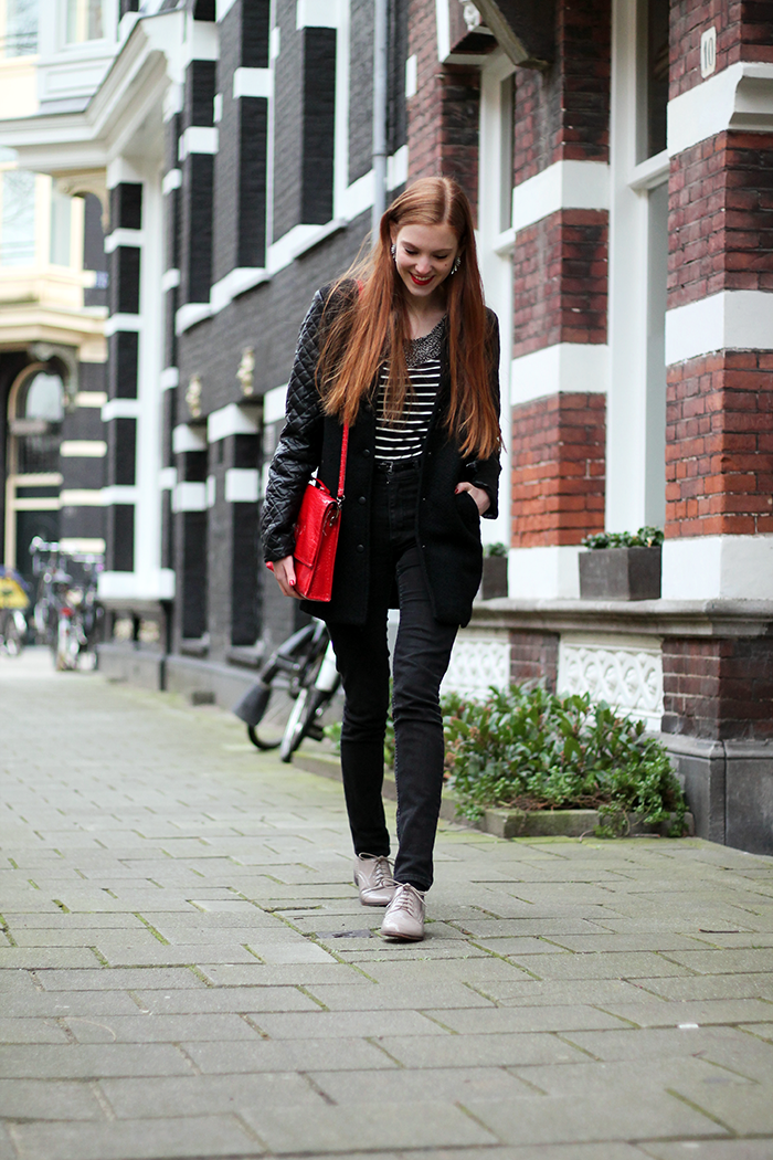 Dutch fashion blogger outfit vintage brogues quilted sleeves modemusthaves stripes highwaisted jeans