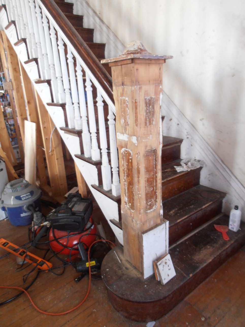 Reattached newel post Reattached newel post