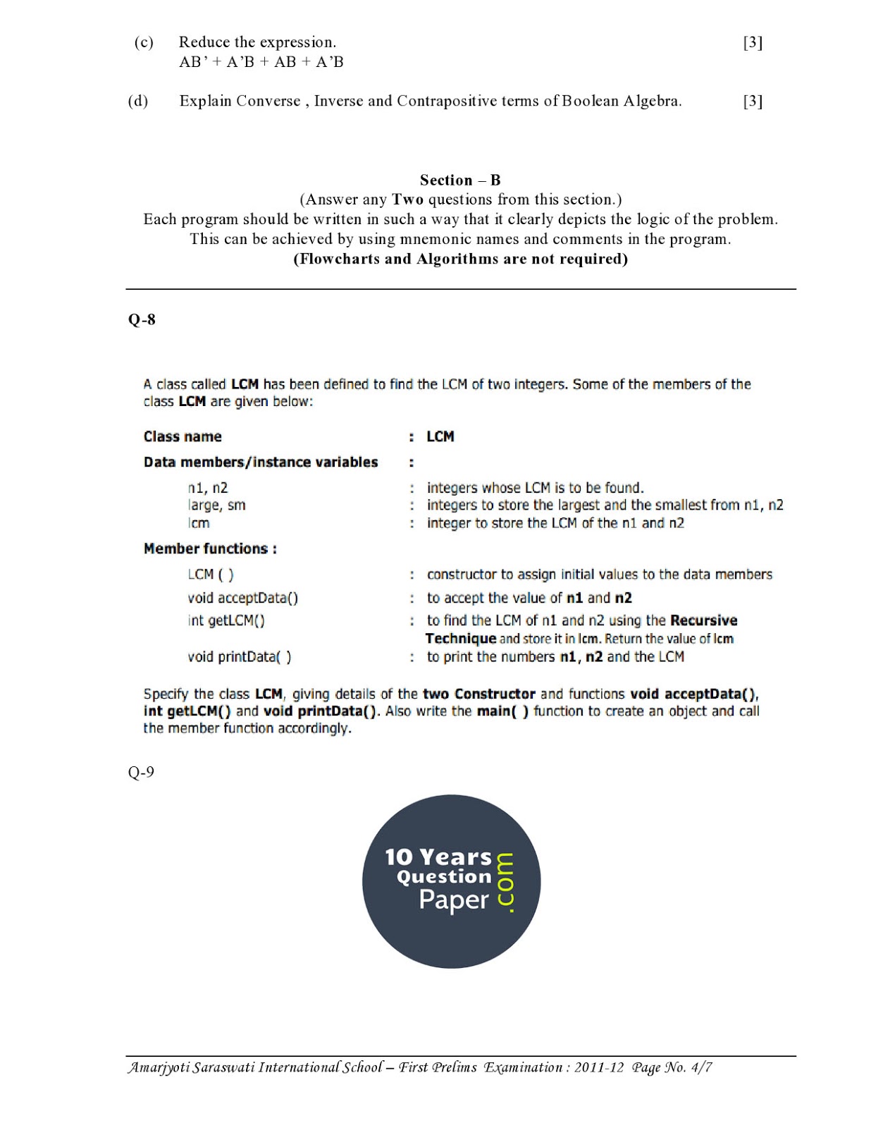isc 2016 class 12th computer science Specimen question paper isc 2016 class 12th computer science Specimen question paper