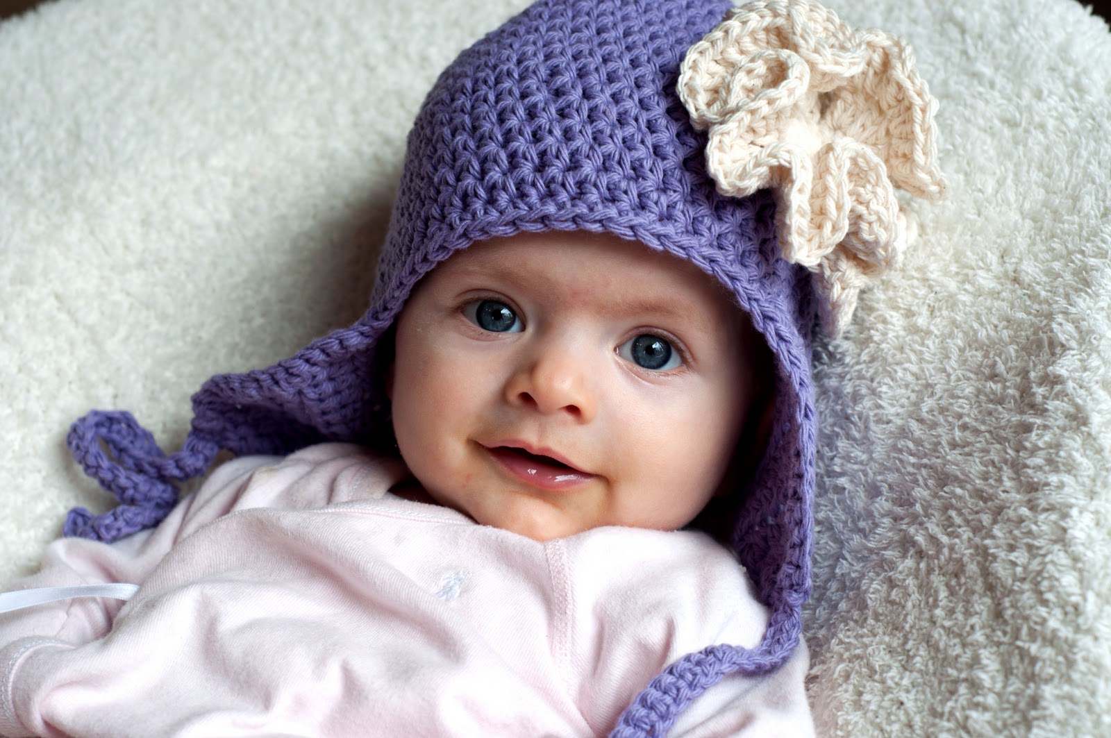 Crochet Hat Baby Girl - Crochet Toddler Hat - Three Yellow Starfish Rose-Violet / 6-12 Months