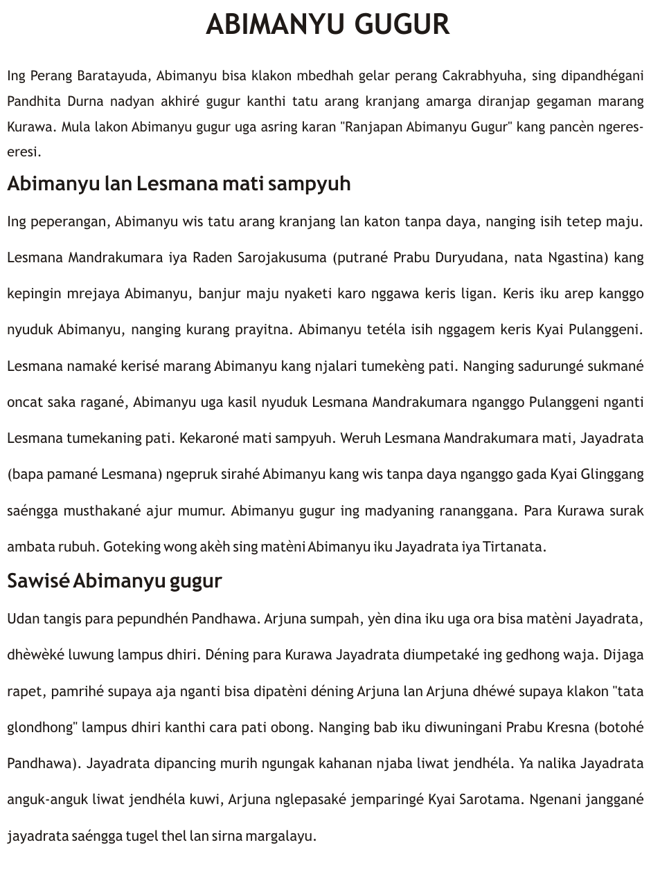 Cerita Wayang Bahasa Jawa Mahabarata