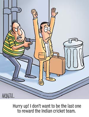 Radhika Shah: Gangsters to Reward Indian Cricket Team - Funny Cartoon