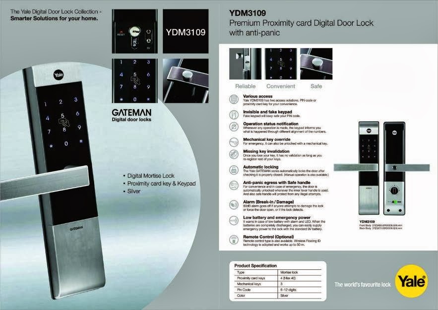 SKL DIY Uptown Yale Digital Door Lock YDM3109 now at RM 2,100.00 only!