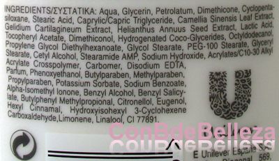 Dove Nutrición sensorial composición