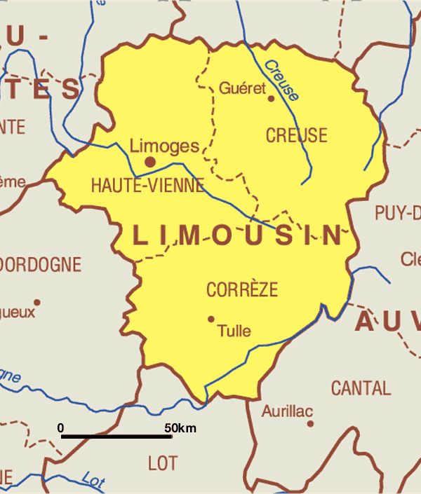 Kaart Frankrijk Departementen Regio's Kaart Limousin en Limoges