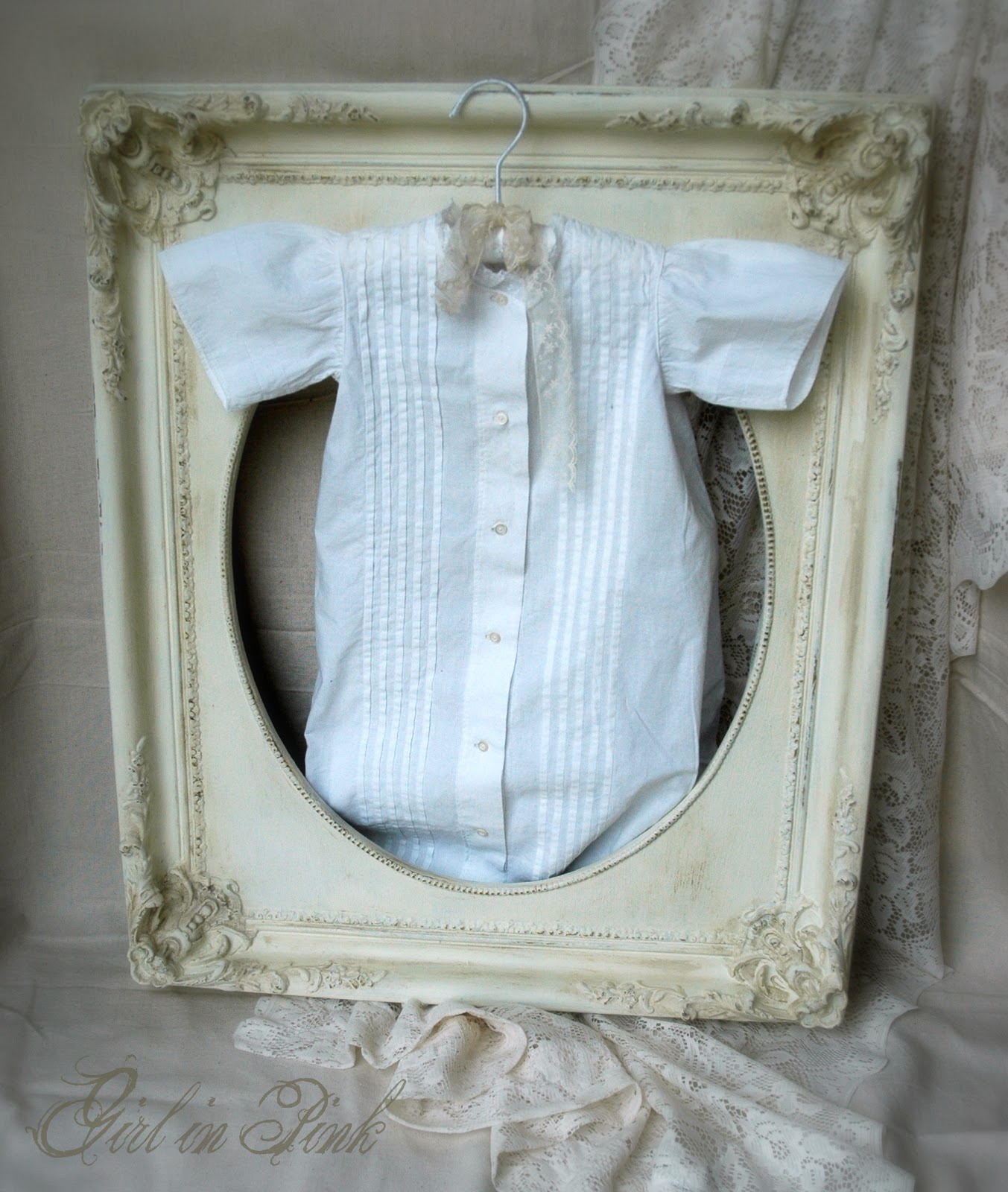 Girl in Pink A Christening Gown and Frame Made Over in White