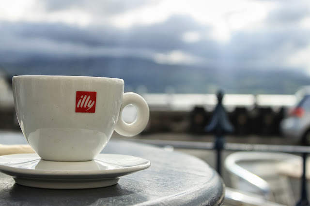 Illy coffee and a view out to Snowdonia Lone Male On Tour