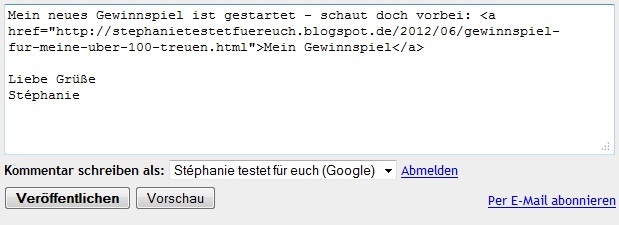 Stéphanies Shopping und Testblog Link im Kommentarfeld einfügen