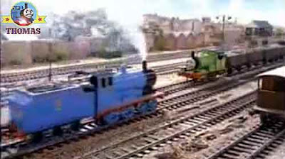 Royal Edward the blue tank engine empty slate truck to Mavis the diesel at the Sodor quarry yard