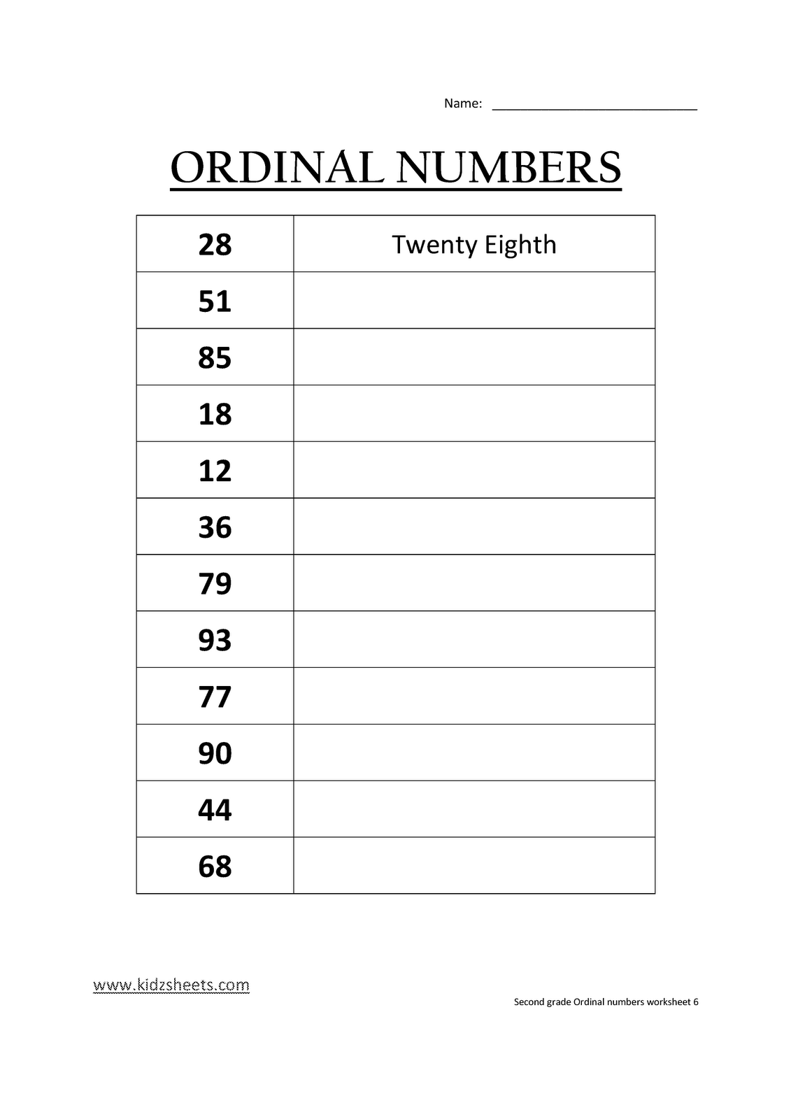 Kidz Worksheets: Second Grade Ordinal Numbers Worksheet6