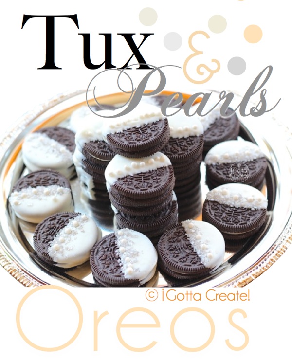 Tuxedo and Pearls Oreos -- LOVE this for bridal shower or a wedding! | Details at I Gotta Create!