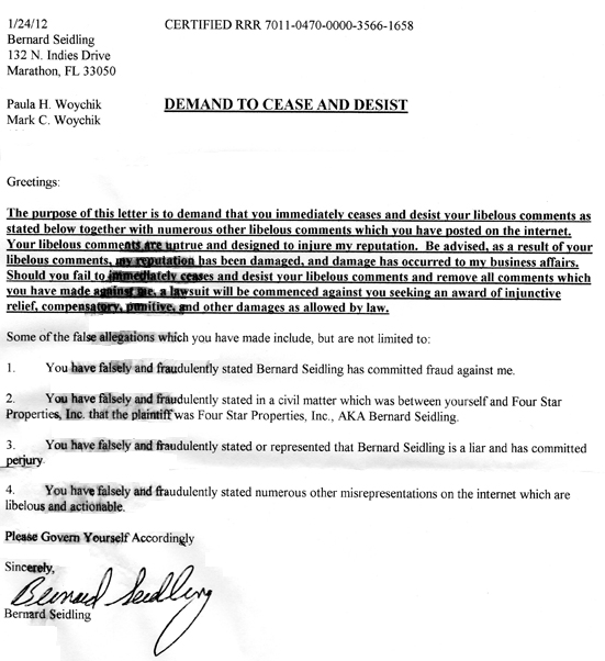 Bernard Seidling has commited fraud against me February 2012