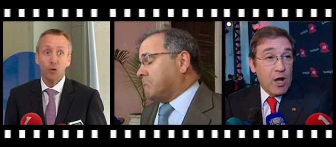 Fonte: Imagens captadas pela SIC/Montagem: Alegadamente.pt Sérgio Monteiro, Pires de Lima e Passos Coelho