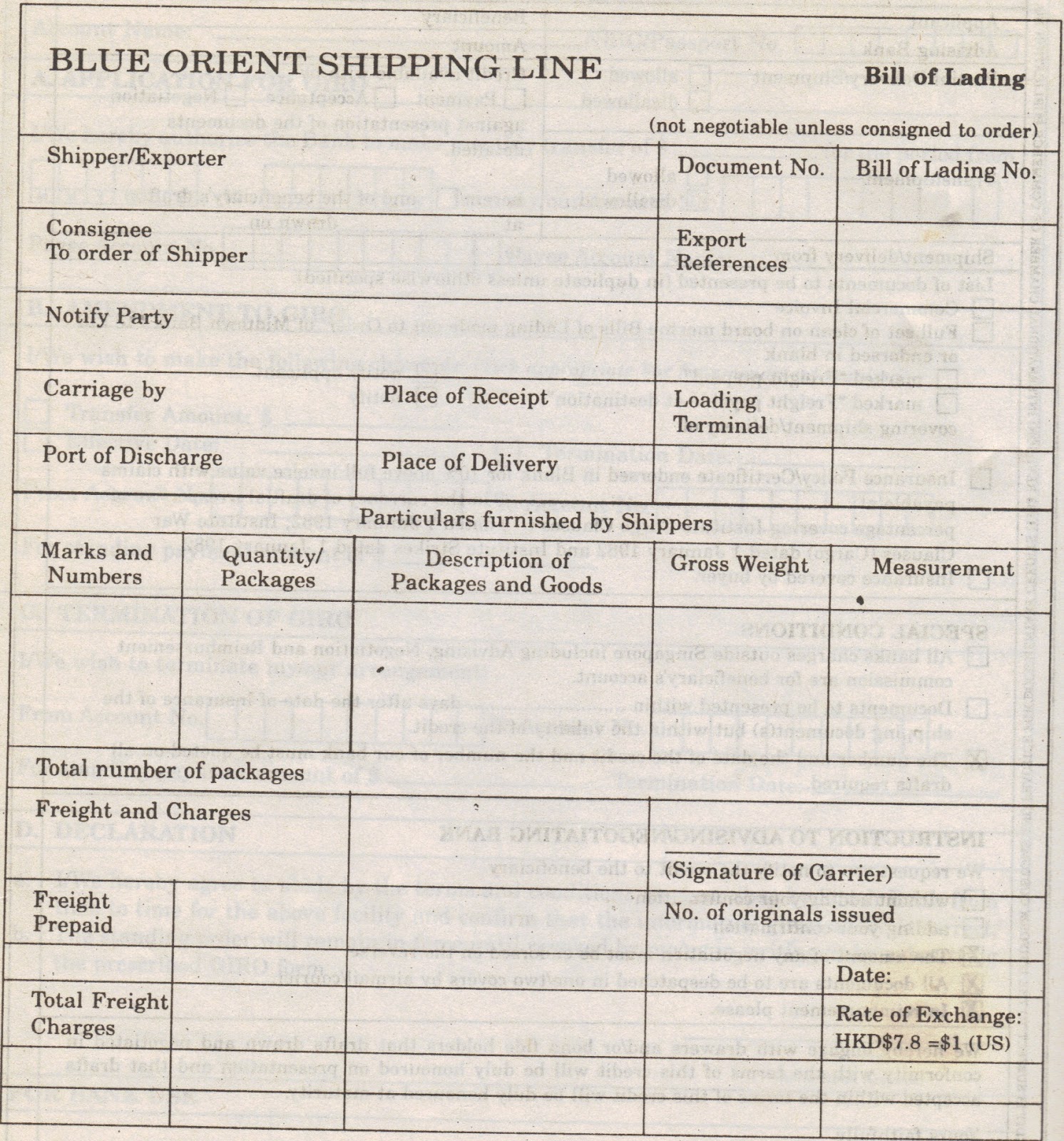 example of bill of lading document