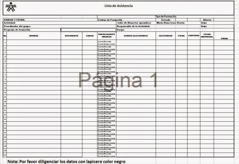 formato lista de asistencia