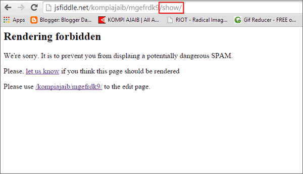 Screenshot halaman error JsFiddle Halaman error JsFiddle