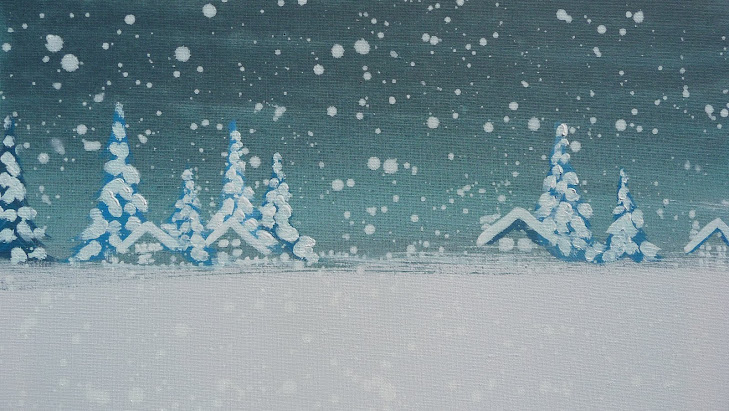Paysage de neige, couleur Lagon...50cm/50cm.Vendu.